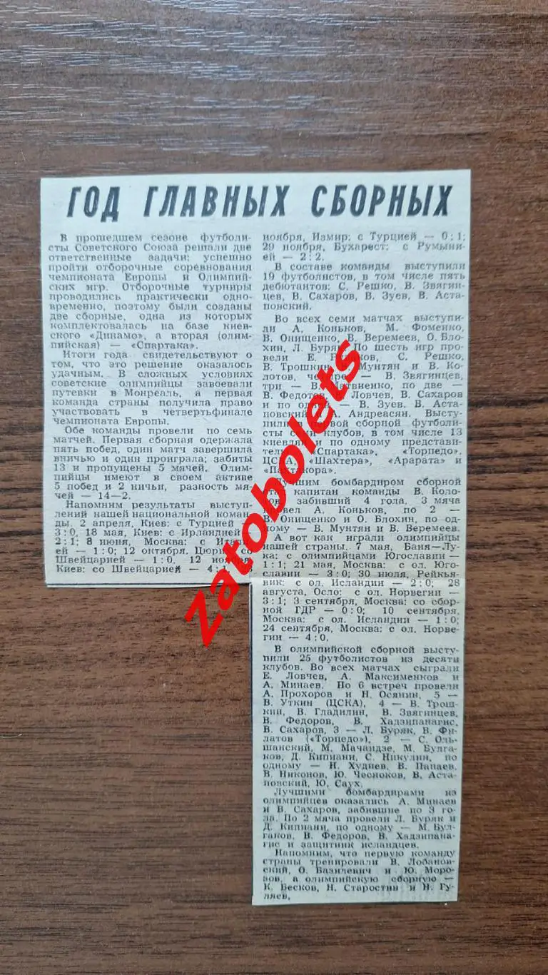 Футбол СССР год главных сбрных 1975