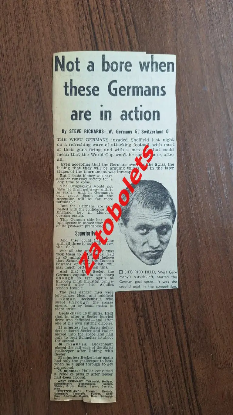 Футбол Чемпионат мира 1966 ФРГ Германия - Швейцария