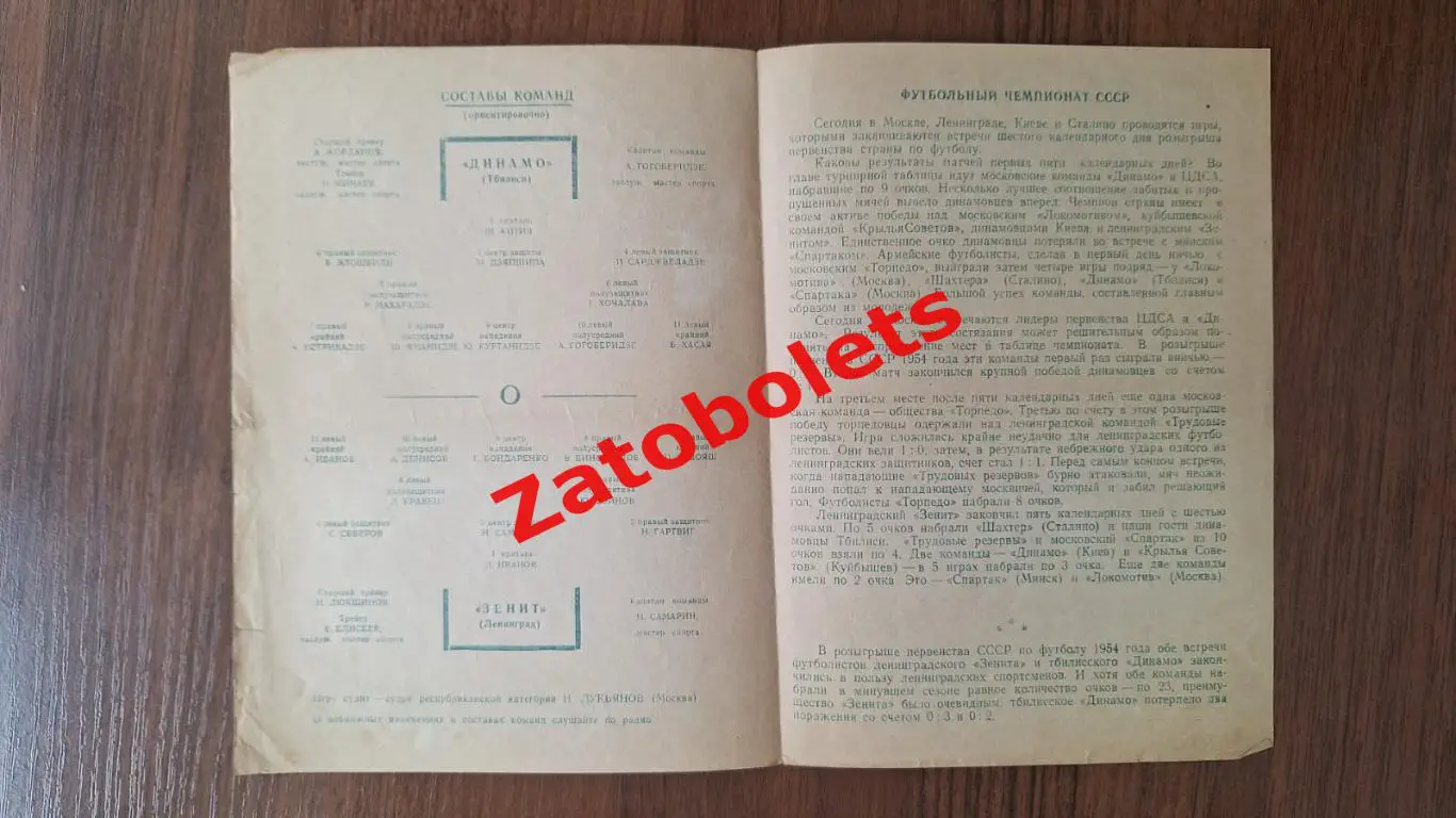 Зенит Ленинград - Динамо Тбилиси 1955 1