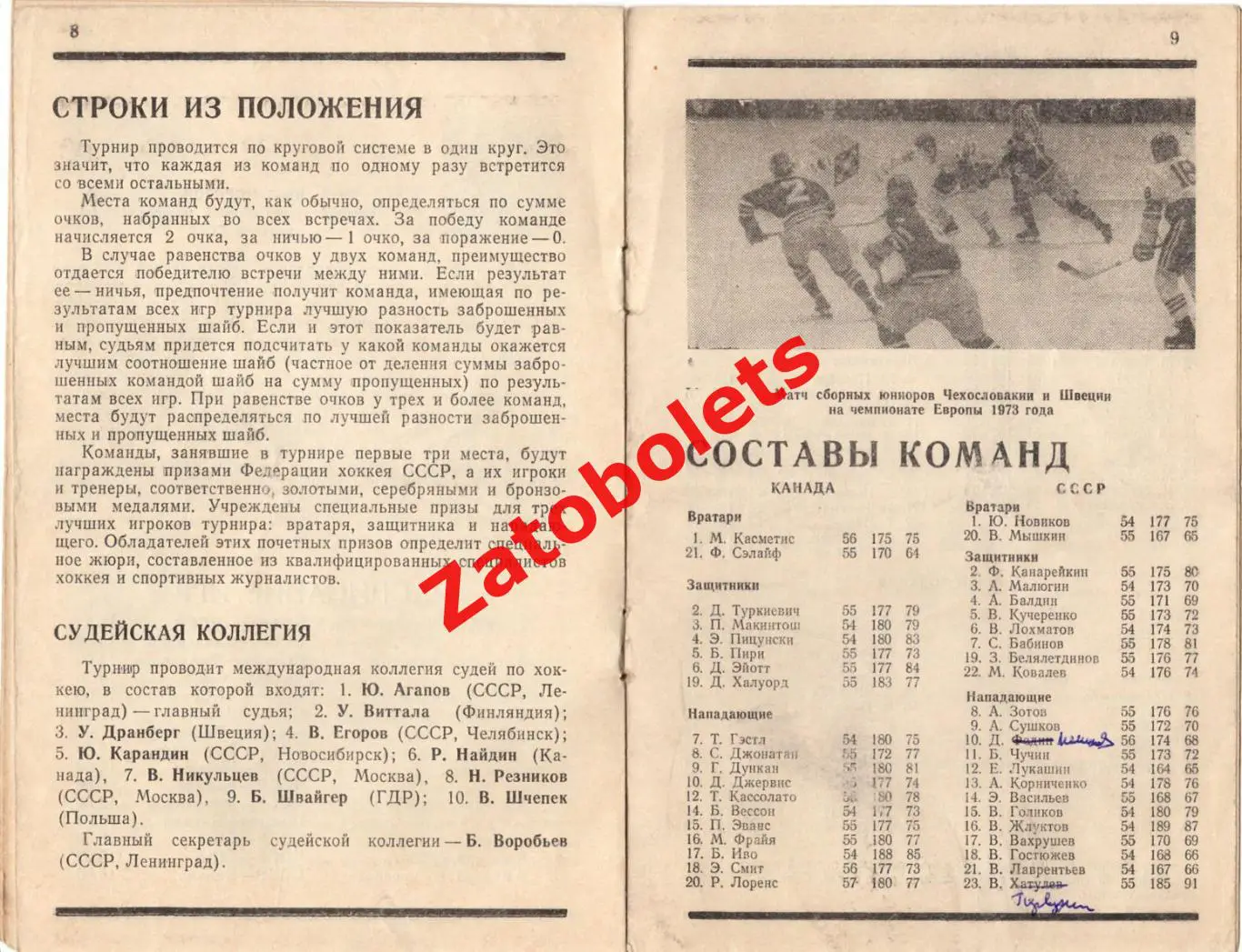 Ленинград международный турнир юниоров 1973 - 1974 СССР США Канада ЧССР Швеция 1