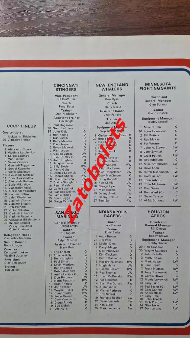 Суперсерия СССР - ВХА Канада США 1976 -1977 Американская версия 2