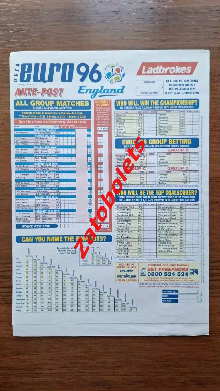 Первый тур 1996 Чемпионат Европы Ladbrokes Ставки