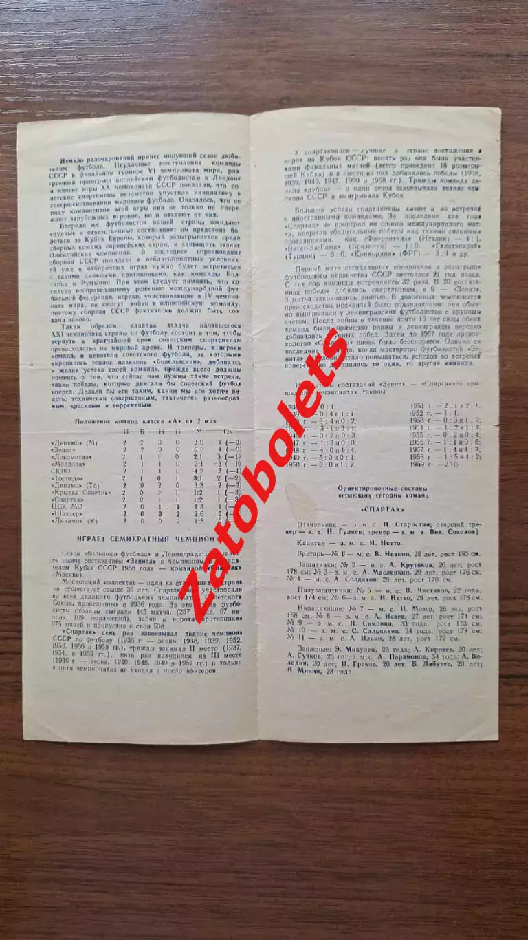 Зенит Ленинград - Спартак Москва 1959 1