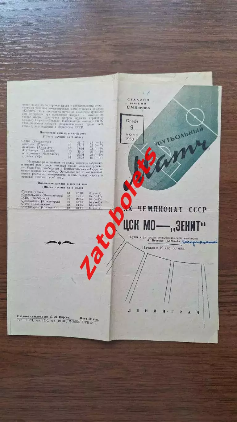 Зенит Ленинград - ЦСК МО ЦСКА Москва 1958 3