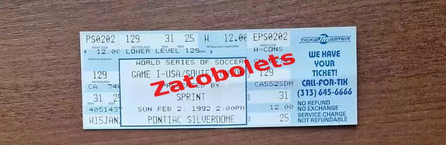 Билет футбол США - СССР 02.02.1992 Товарищеский матч