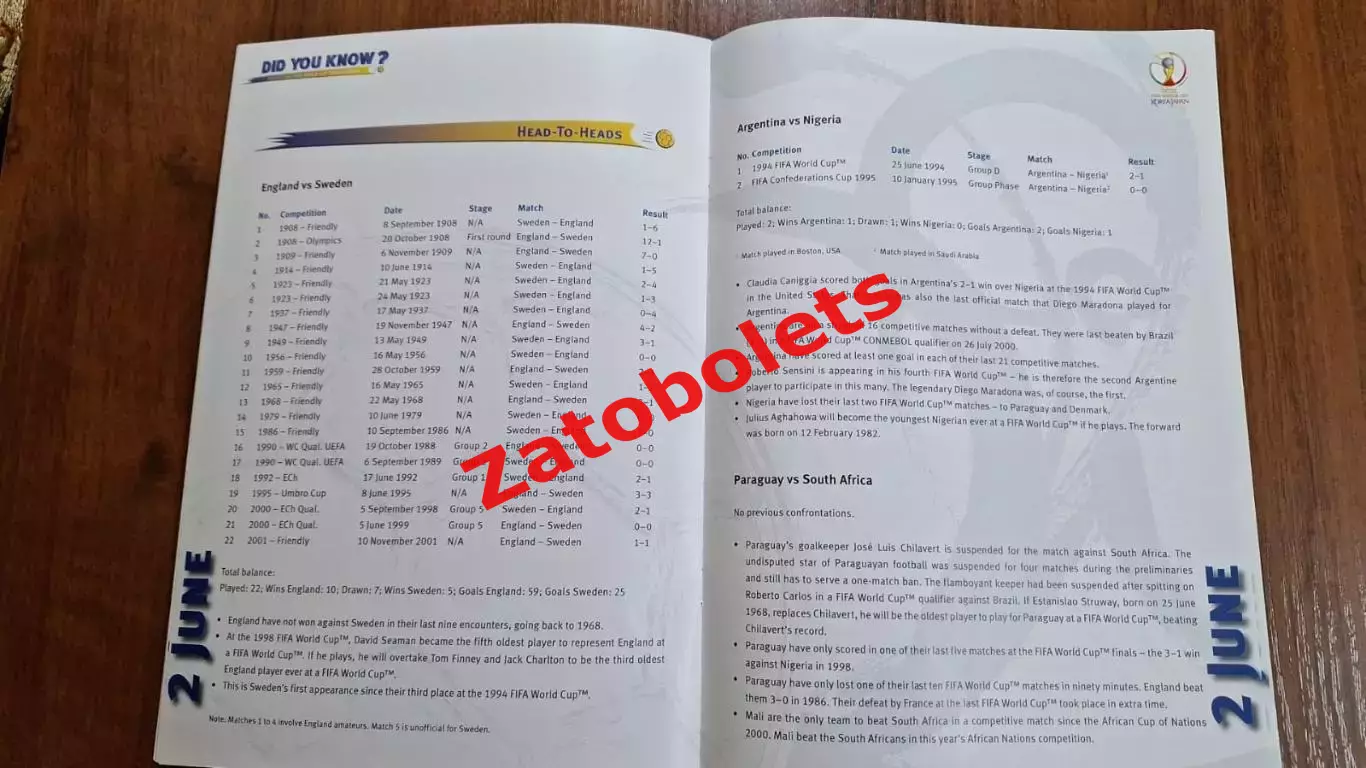 Программа Чемпионат Мира 2002 Япония / Корея 31.05 - 02.06.2002 3