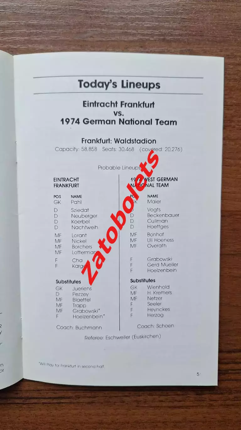 Айнтрахт / Эйнтрахт- Сборная Германия-74 Globe Kicker 1979 Товарищеский матч 2