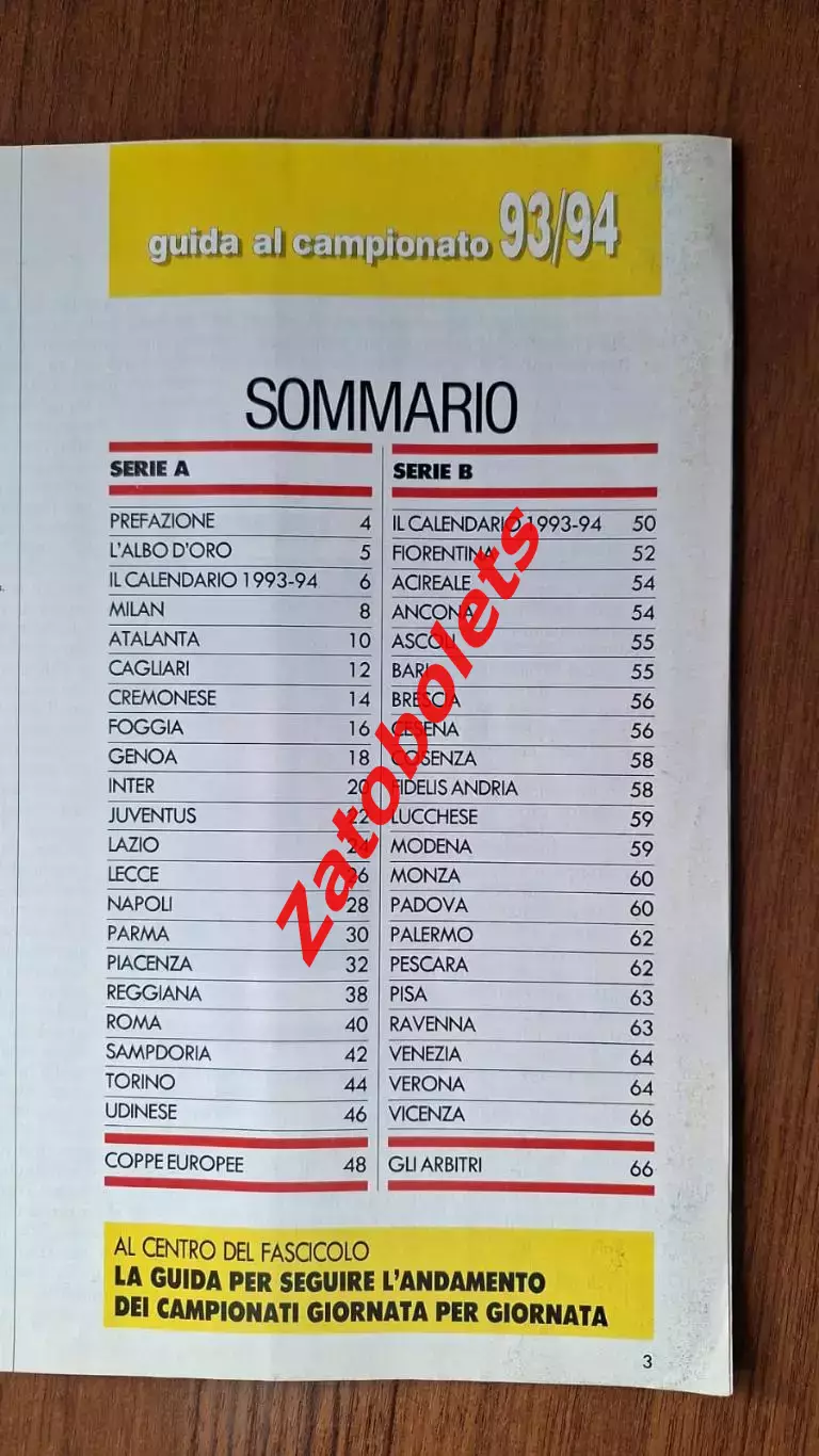 Футбол Super Calcio Чемпионат Италии 1993-1994 Серия А Представление команд 1