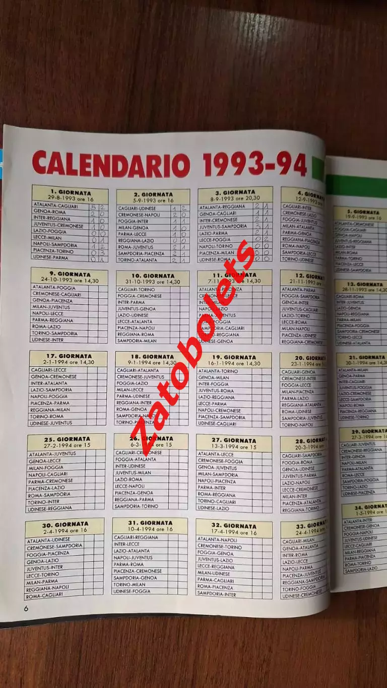 Футбол Super Calcio Чемпионат Италии 1993-1994 Серия А Представление команд 2