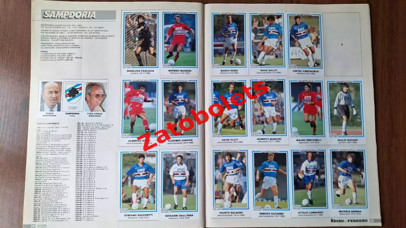 Альбом Серия А Чемпионат Италии 1993 - 1994 Guerin Sportivo Ювентус Милан Рома 3