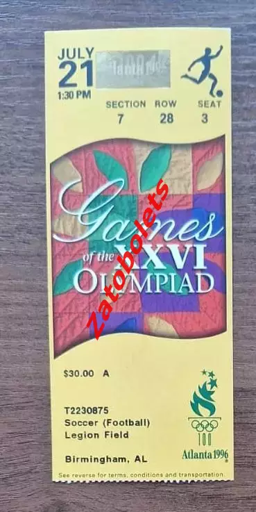 Билет Германия - Япония жен / Италия - Мексика мужчины 1996 Олимпийские Игры