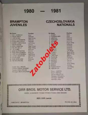 Брэмптон Юниорс Канада - сборная Чехословакия ЧССР 08.01.1981 1