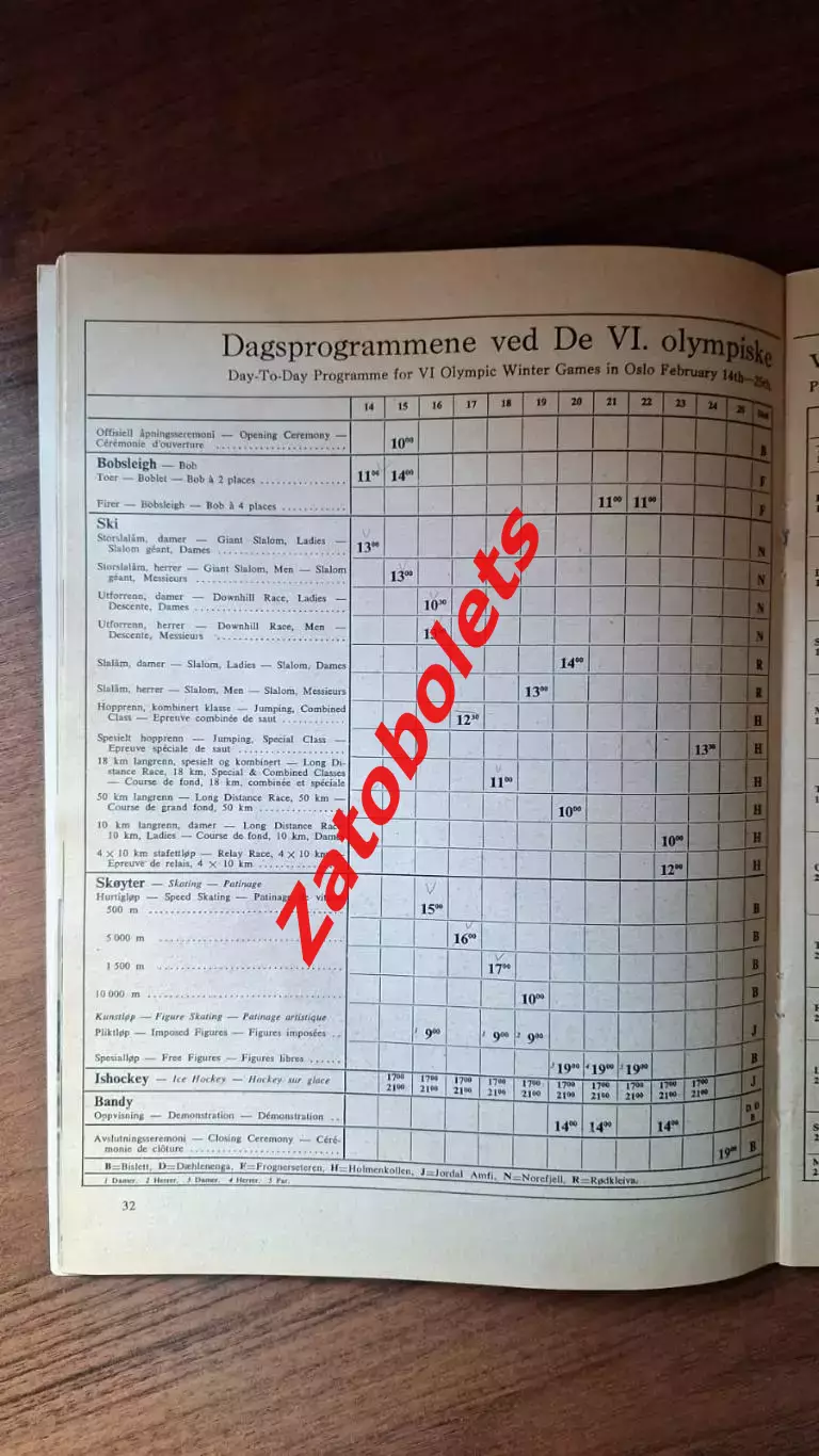 Программа Олимпийские игры 1952 Олимпиада Осло Норвегия 4