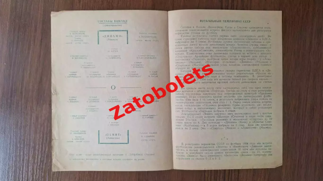 Зенит Ленинград - Динамо Тбилиси 1955 1