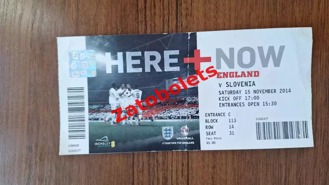 Билет Англия - Словения 2014