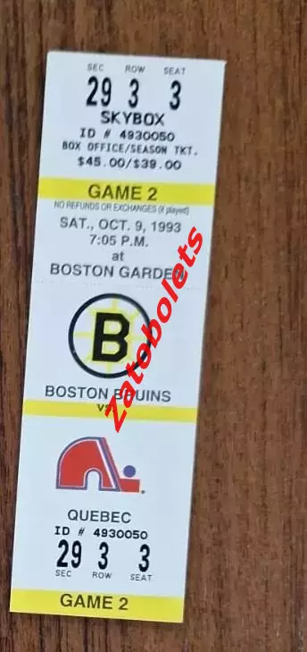 Хоккей НХЛ Бостон Брюинз - Квебек Нордикс 06.10.1993