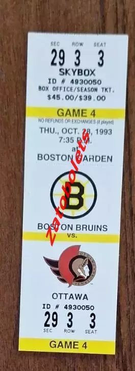 Хоккей НХЛ Бостон Брюинз - Оттава Сенаторз 28.10.1993