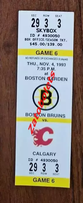 Хоккей НХЛ Бостон Брюинз - Калгари Флеймз 04.11.1993