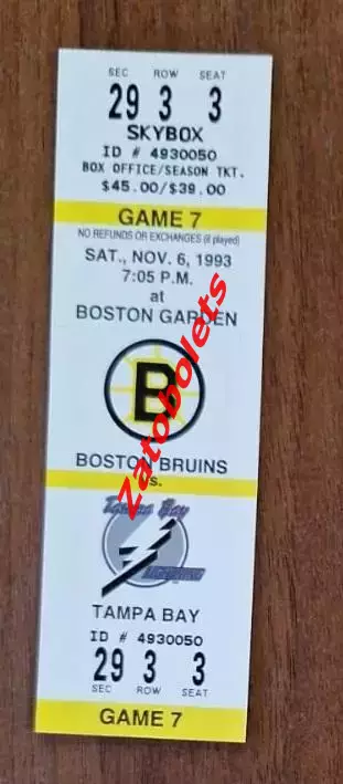 Хоккей НХЛ Бостон Брюинз - Тампа Бей Лайтинг 06.11.1993