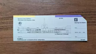 Билет Церемония закрытия 1984 Олимпийские игры США Лос Анджелес Олимпиада