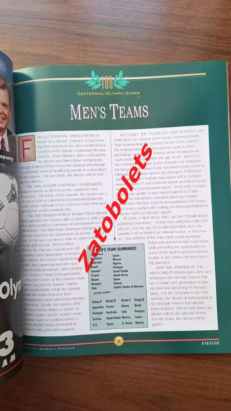 Футбол Олимпийские Игры Олимпиада 1996 Атланта США Бирмингем Мужчины / Женщины 3