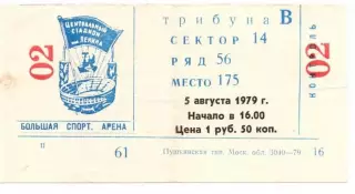 билет футбол Спартакиада народов СССР Москва - Грузинская ССР Грузия 1979 финал