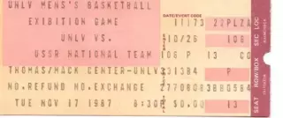 Билет Баскетбол Университет Невады США - сборная СССР 17.11.1987