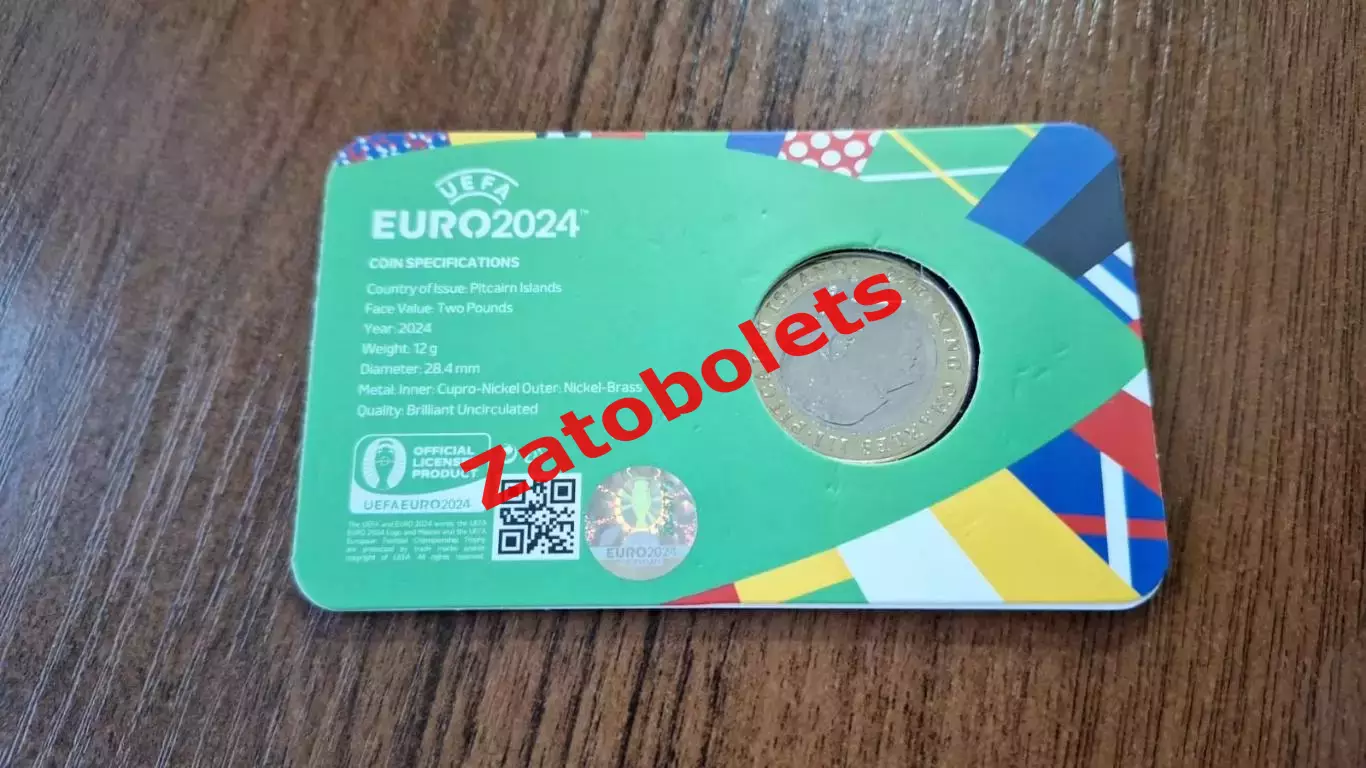 Монета 2 фунта Чемпионат Европы по футболу 2024 1