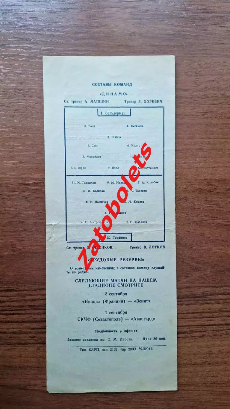 Трудовые Резервы Ленинград - Динамо Таллин 1957 1