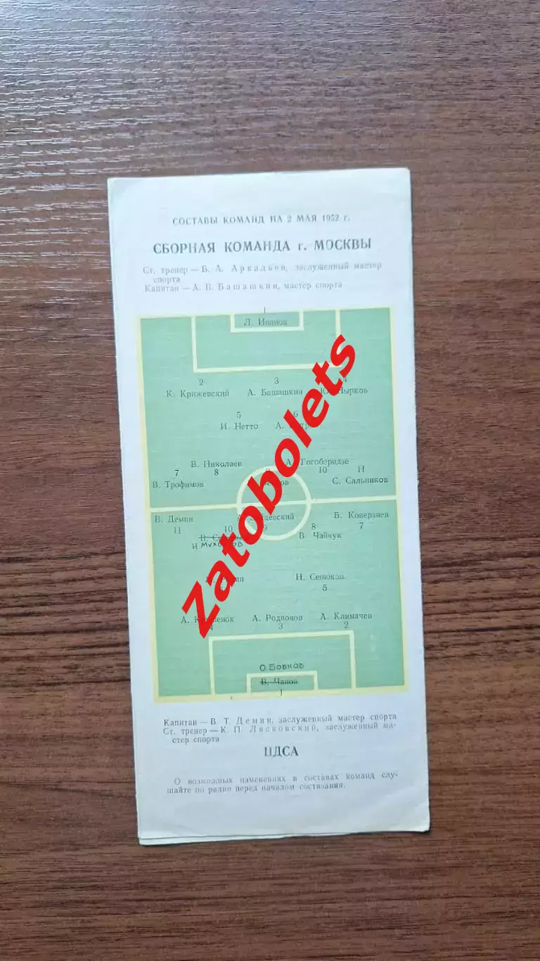 Сборная команда Москвы - ЦДСА 02.05.1952 СССР 1