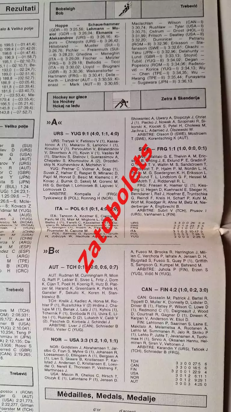 Хоккей СССР - Югославия Олимпиада 1984 Сараево Олимпийский информатор 12.02.84 2