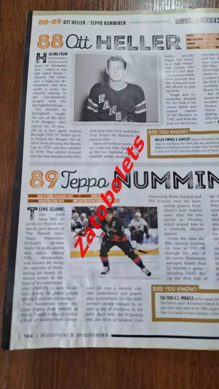 Хоккей НХЛ The Hockey News Канада 2020 ТОП-100 лучших защитников всех времен 2