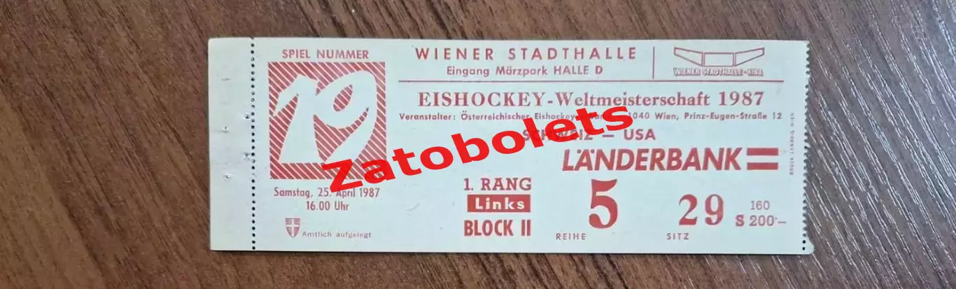 Швейцария - США 25.04.1987 Чемпионат Мира Австрия Вена