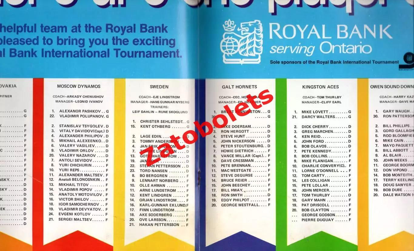 Хоккей Турнир Ройал Банк в Канаде / Динамо Москва 1972 ЧССР Швеция 1