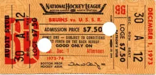 Билет Хоккей Бостон Брюинз США - Сборная СССР 1973