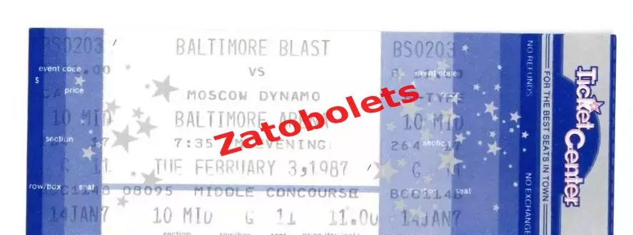 билет футбол Балтимор Бласт США - Динамо Москва СССР 03.02.1987