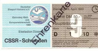 билет ЧССР - Швеция 1983 Чемпионат Мира