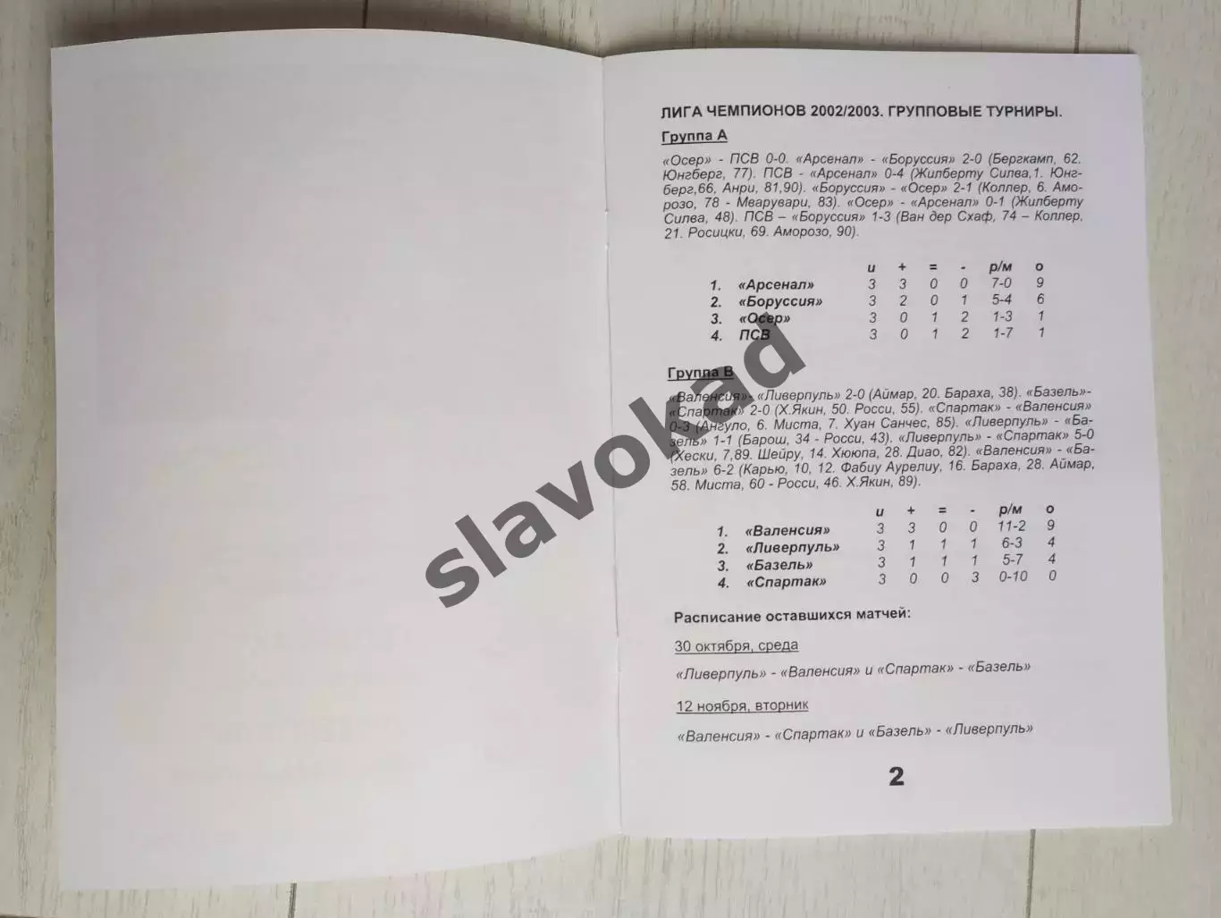 Спартак Москва - Ливерпуль Англия 22.10.2002 - КБ Спартак (изд Фикс) - РЕПРИНТ 1