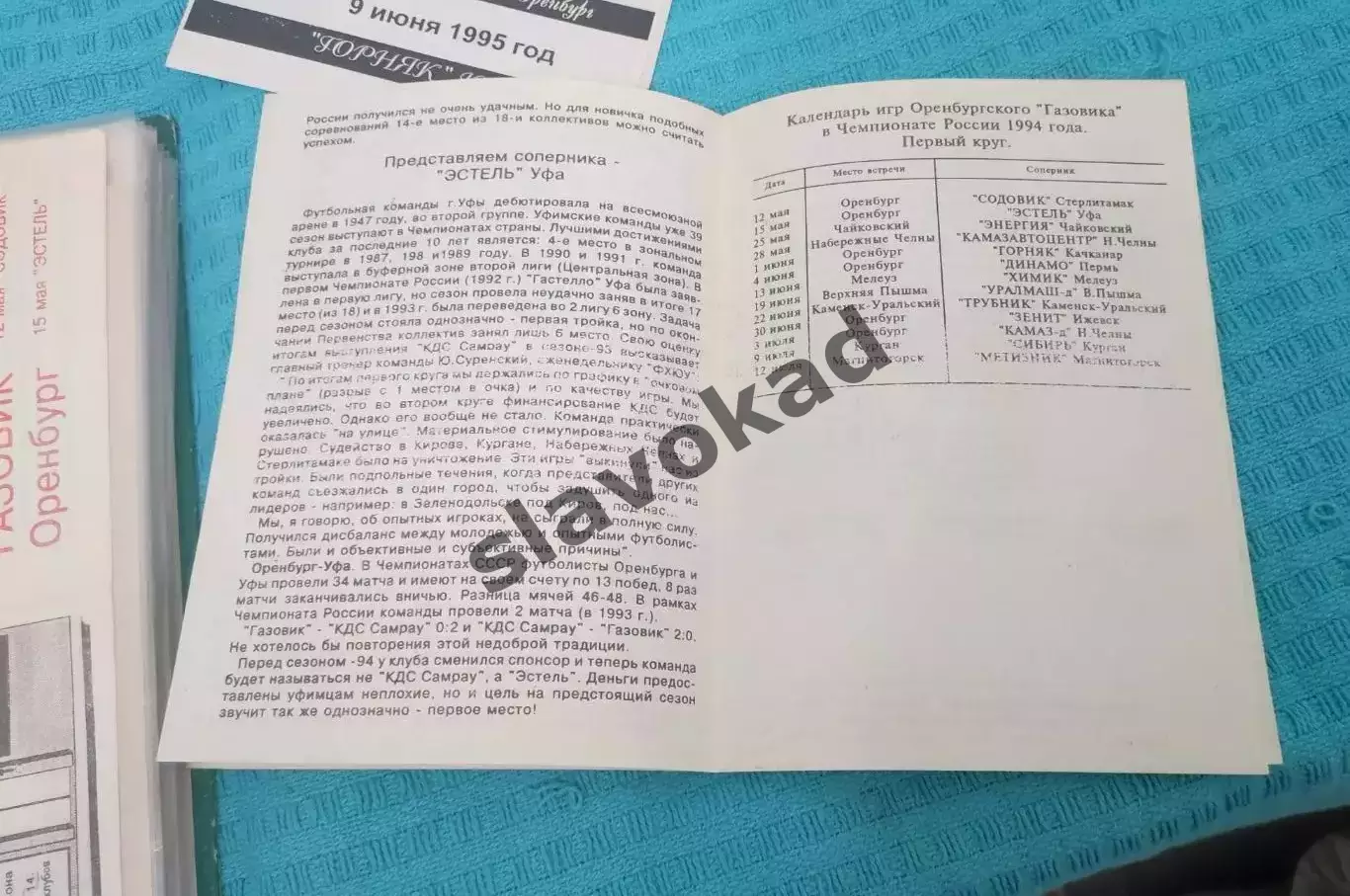Газовик Оренбург - Содовик Стерлитамак 12.05.1994 / Эстель Уфа 15.05.1994 2