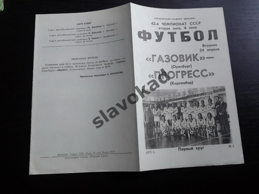 Газовик Оренбург - Прогресс Кировобад 24.04.1979