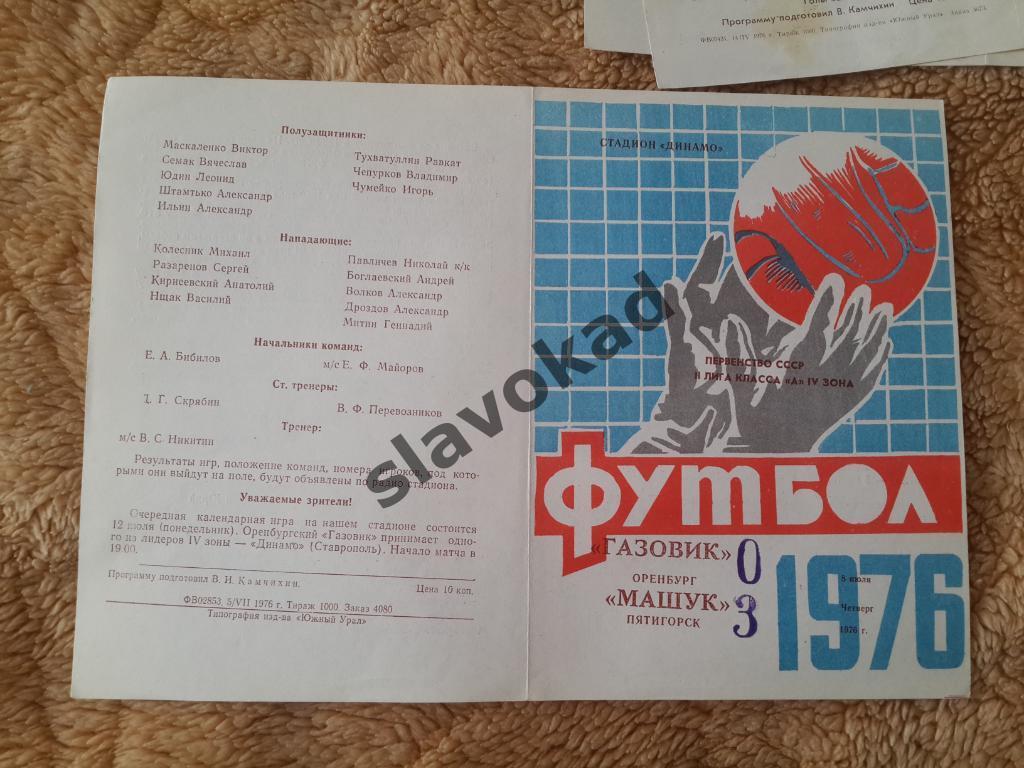 Газовик Оренбург - Машук Пятигорск 08.07.1976