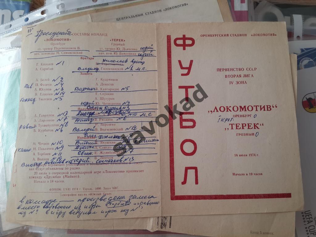 Локомотив Оренбург - Терек Грозный 16.07.1974