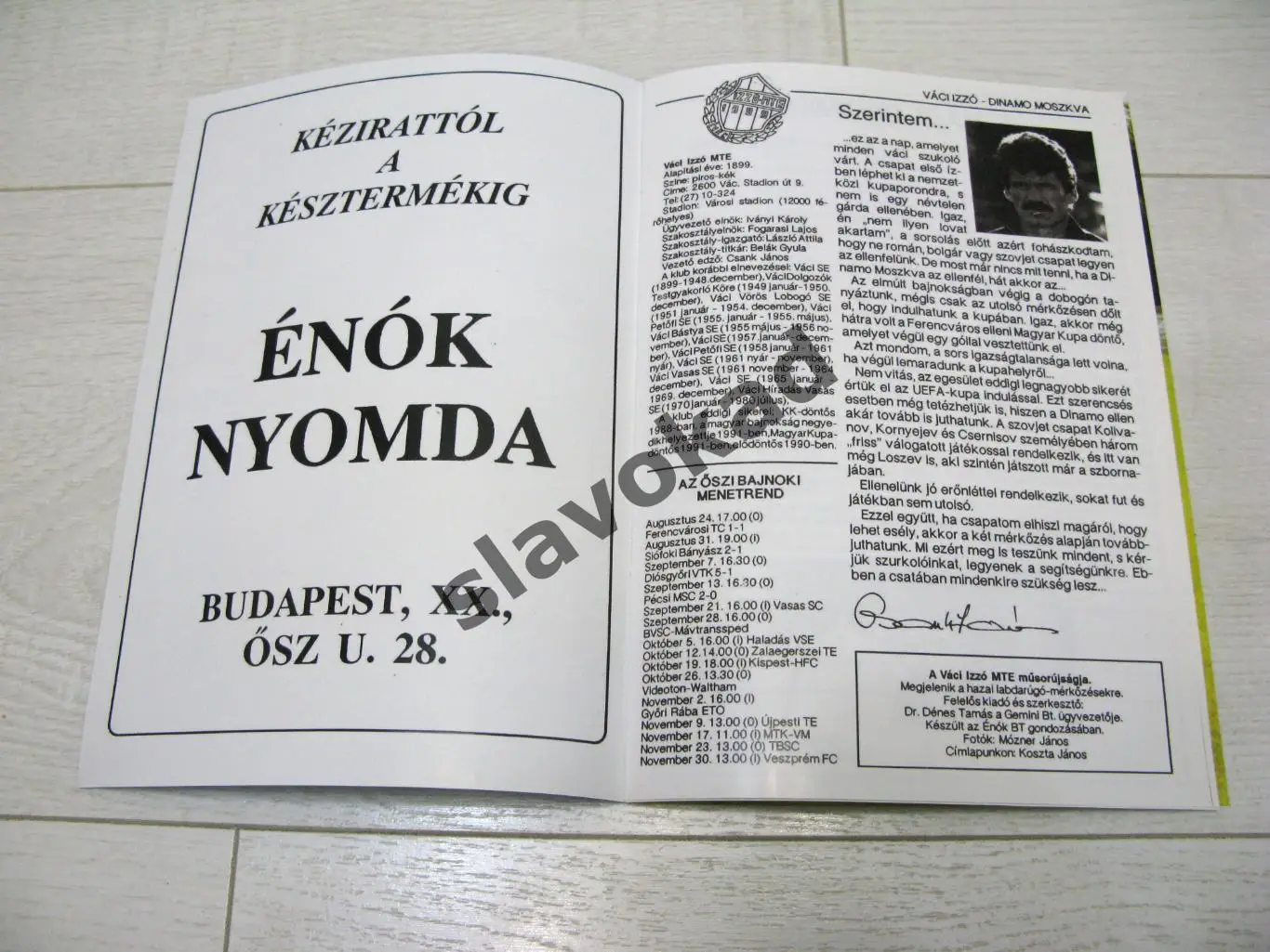 Вац Иззо Венгрия - Динамо Москва 1991 - официальная программа - КОПИЯ 1