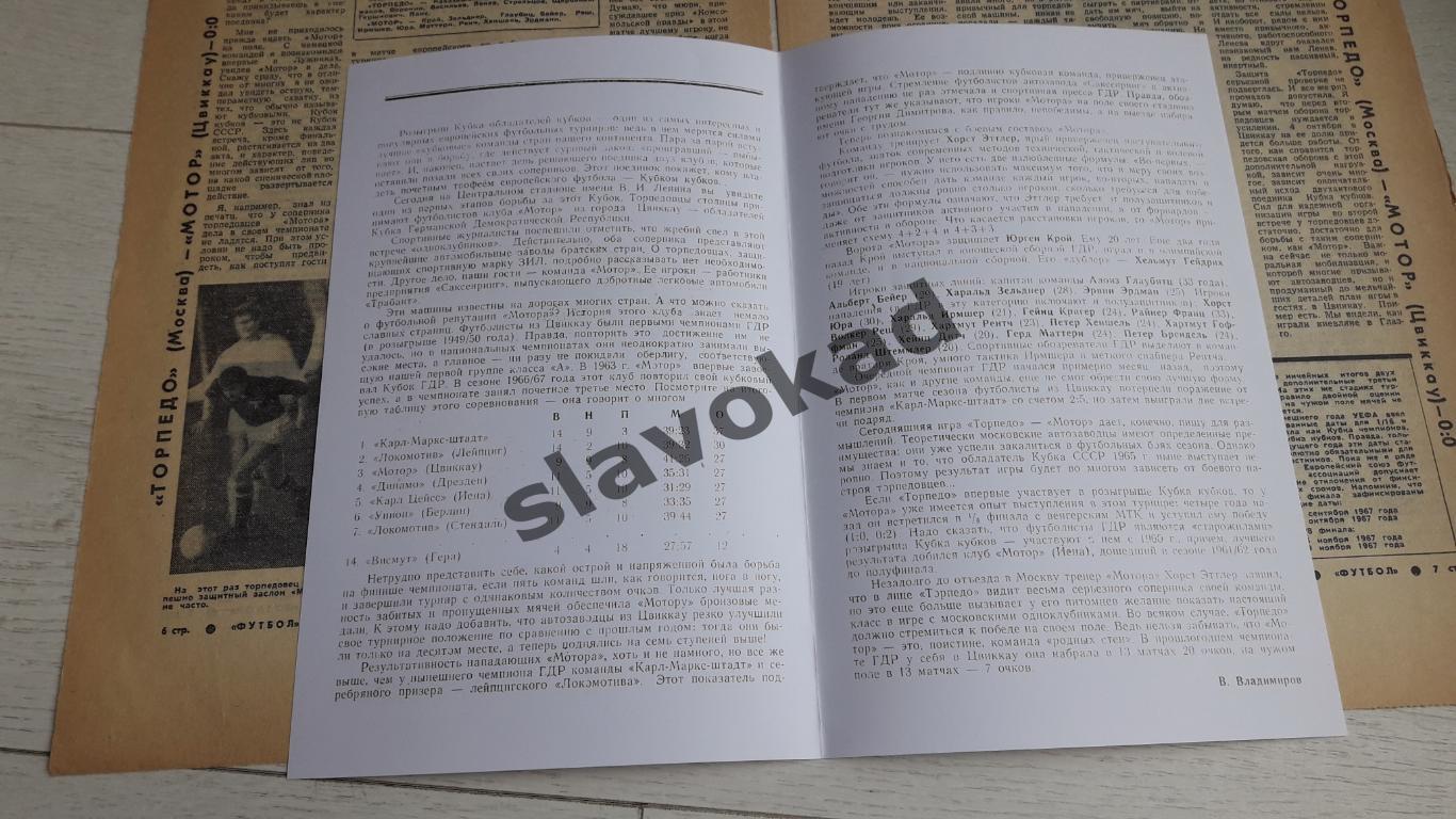 Торпедо Москва СССР - Мотор Цвиккау ГДР 20.09.1967 - Кубок Кубков - КОПИЯ 1
