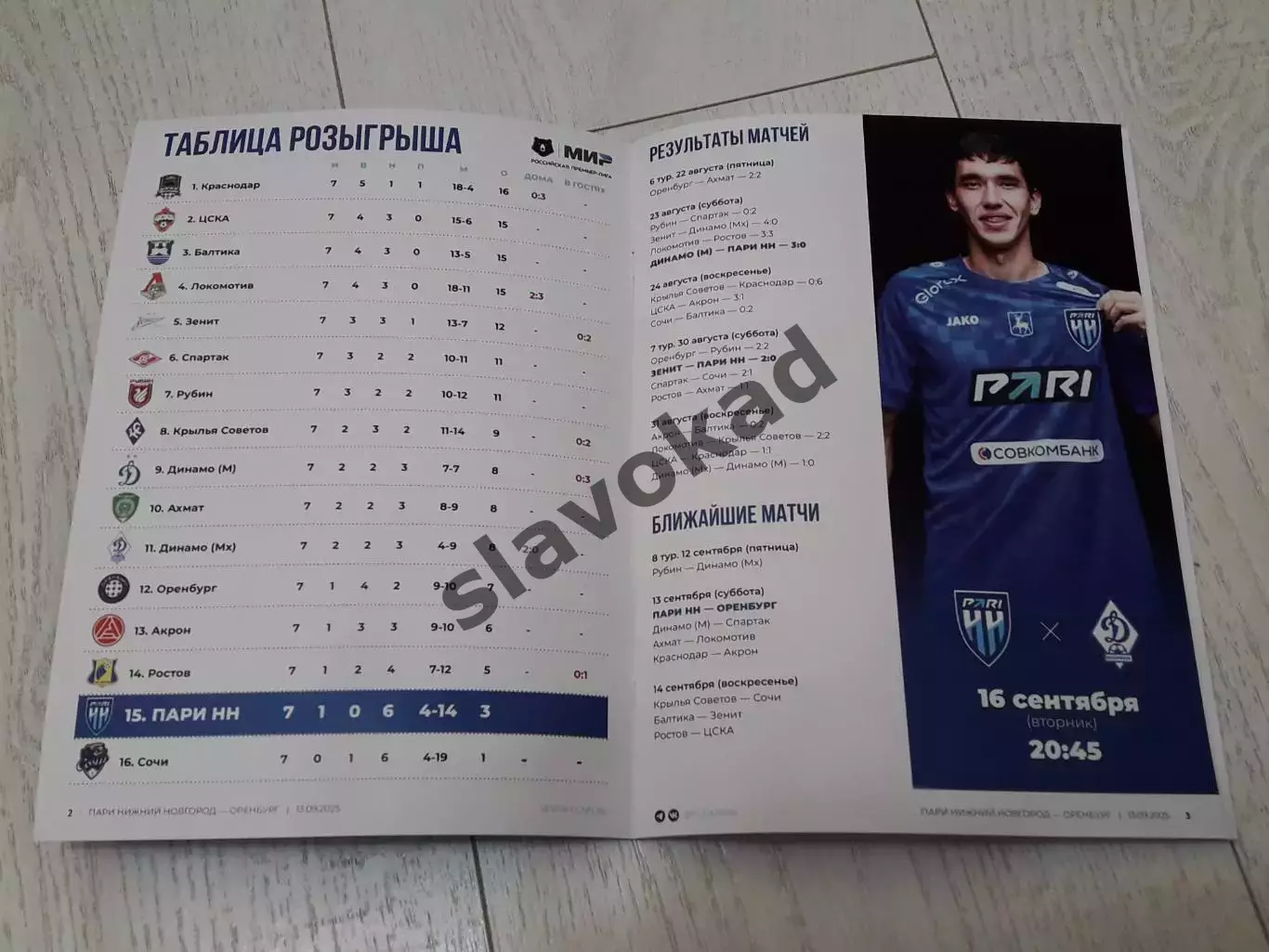 Пари Нижний Новгород - ФК Оренбург 13.09.2025 - официальная программка 2