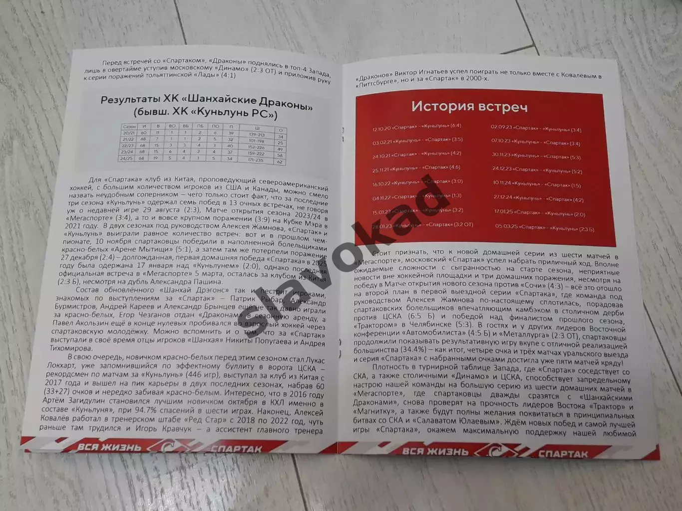 Спартак Москва - Шанхайские Драконы 28.09.2025 - официальная программа № 5 3