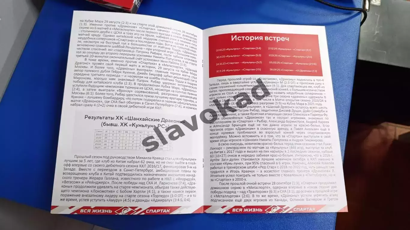 Спартак Москва - Шанхайские Драконы 07.10.2025 - официальная программа № 9 2