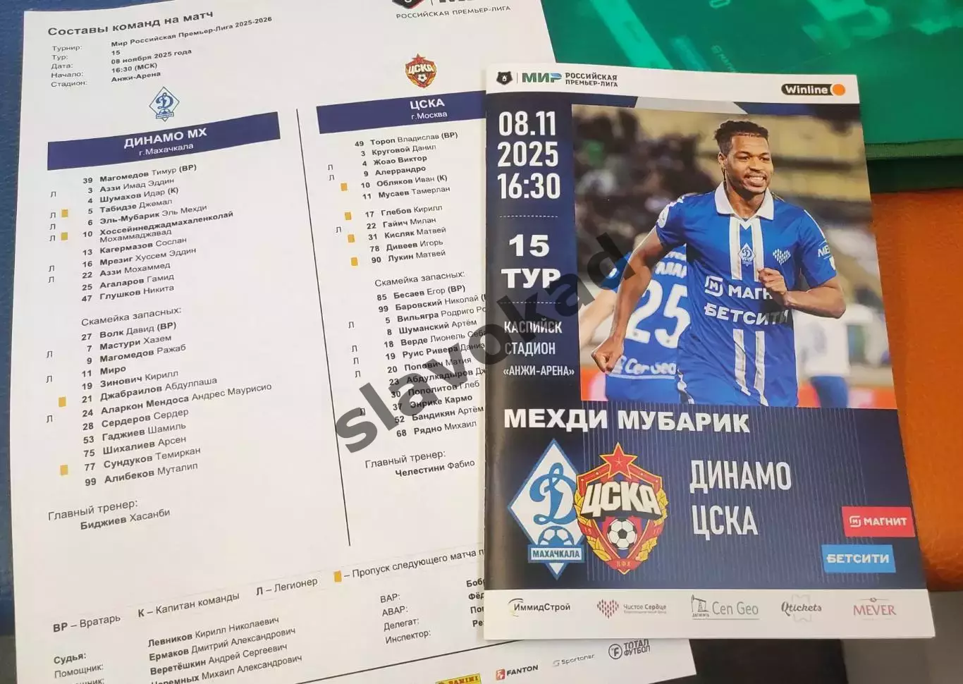Динамо Махачкала - ЦСКА Москва 08.11.2025 - РПЛ + официальный протокол матча