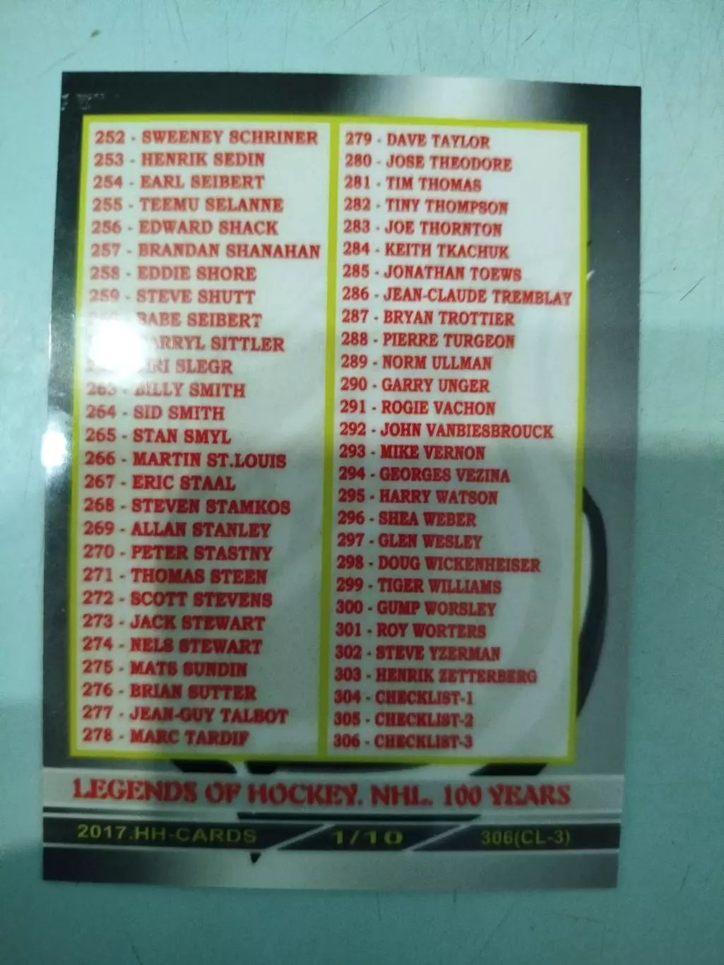 Хоккейные карточки. LEGENDS OF HOCKEY.NHL.100 YEARS. Сет 306 карт 7