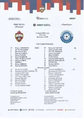 Стартовый протокол матча ПФК ЦСКА(Москва) - Оренбург(Оренбург) 2.03.2024